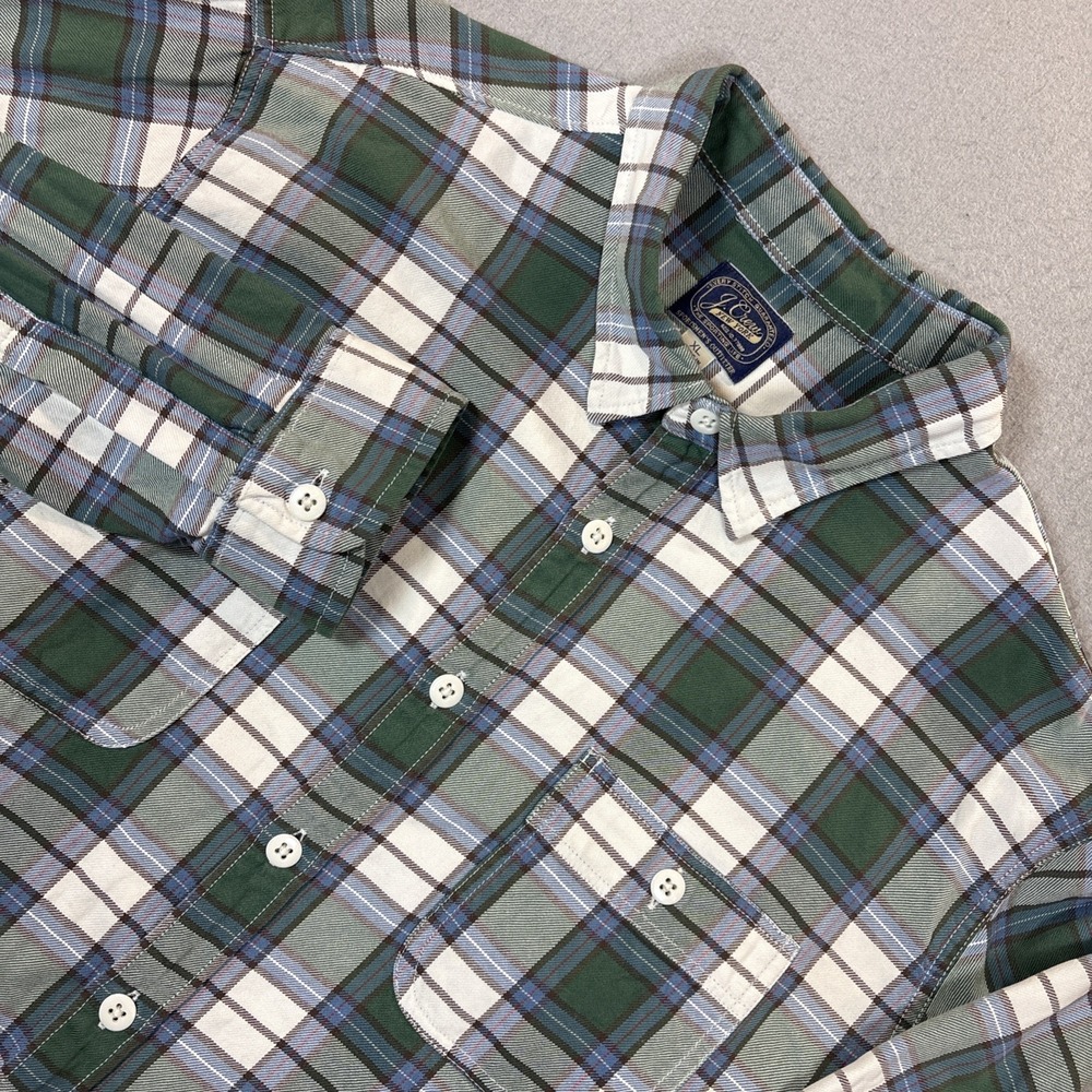J. Crew Flannel Shirt Men XL Sportsmen's Outfitter Plaid Green Long Sleeve